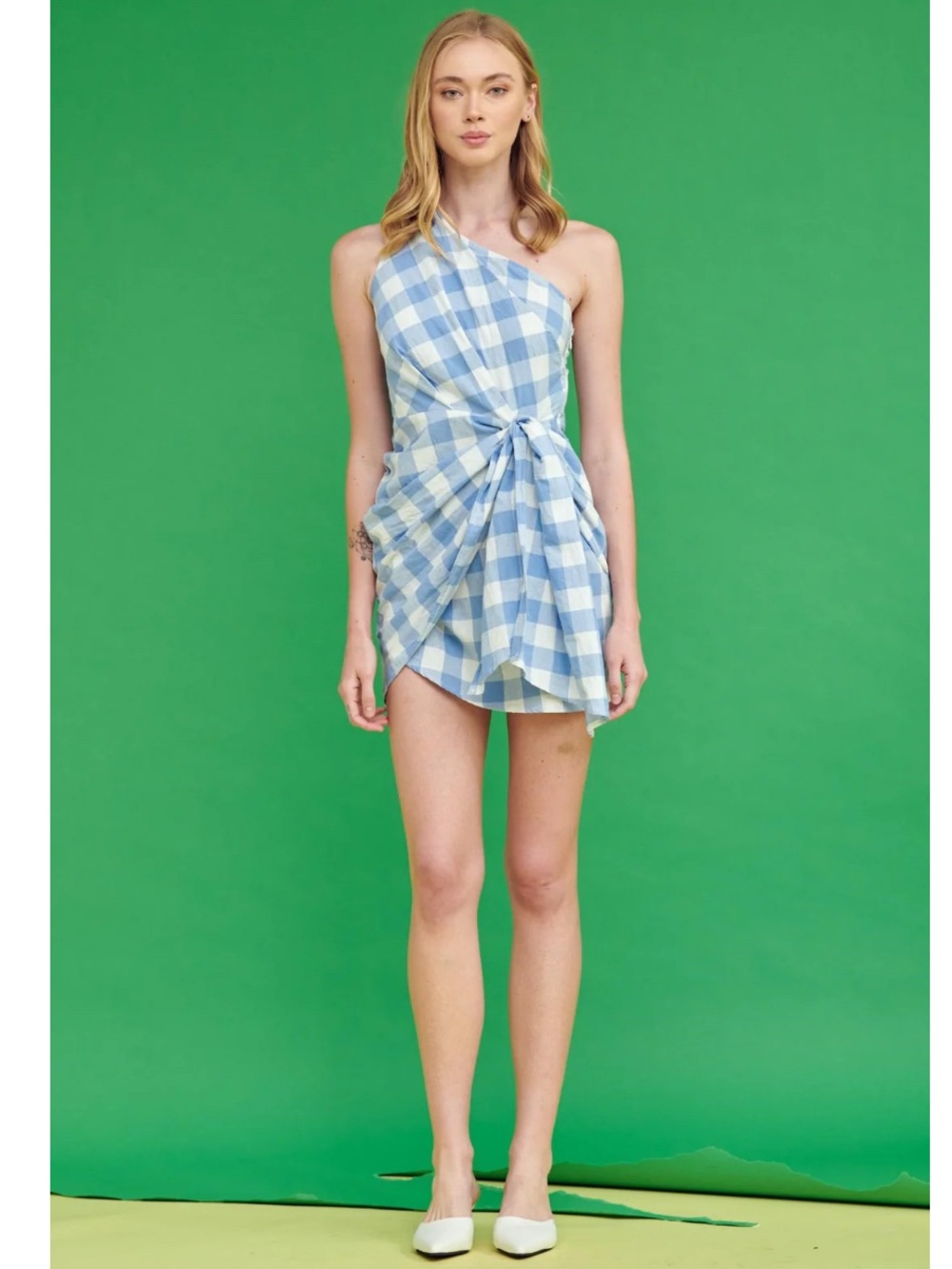 Lena Gingham Print Pleated cotton Mini Dress NWOT size L